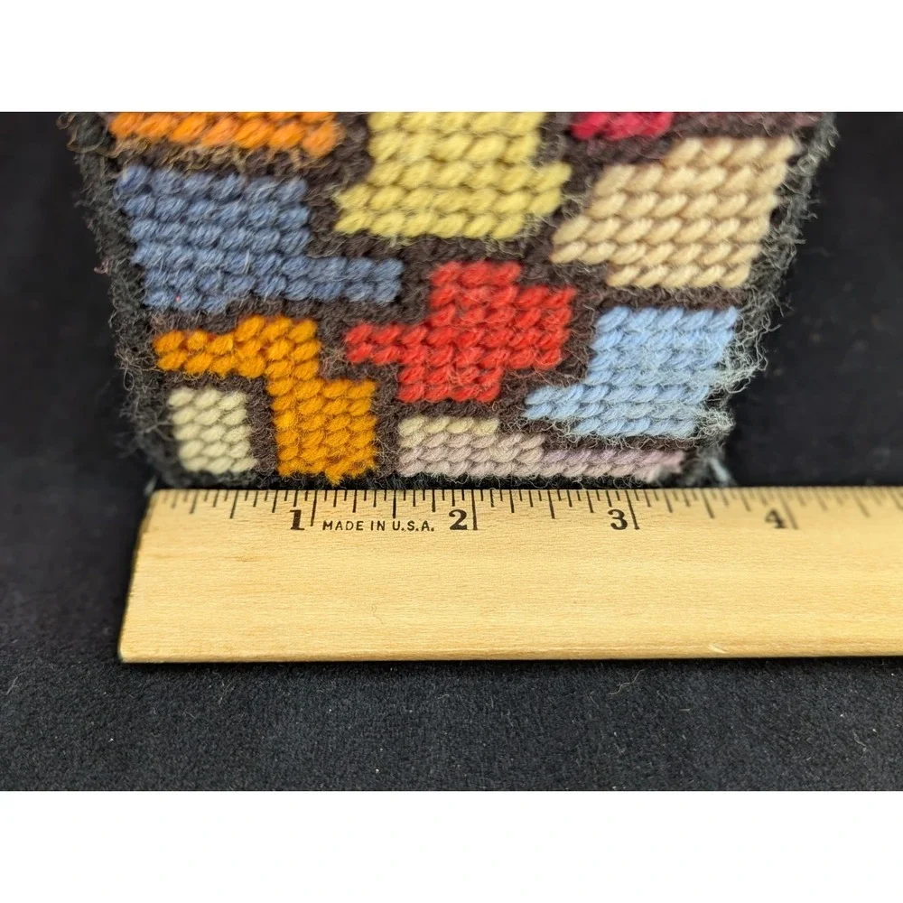 VTG Handmade Plastic Canvas Bead Handle Purse Tote Roses Geometric Shapes NM